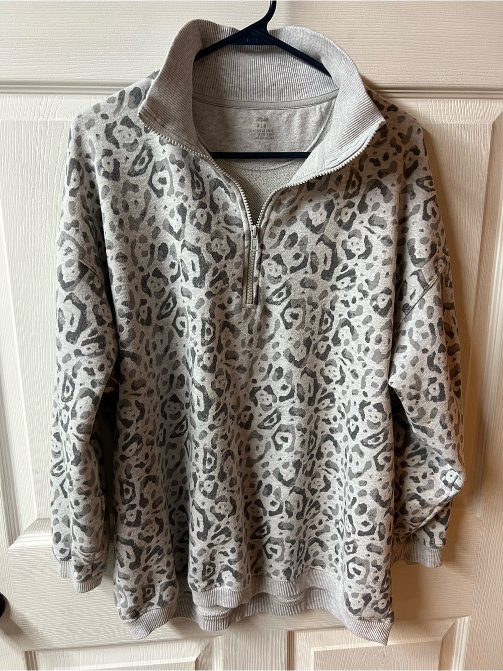 aerie Light Gray Leopard Half-Zip Sweatshirt
